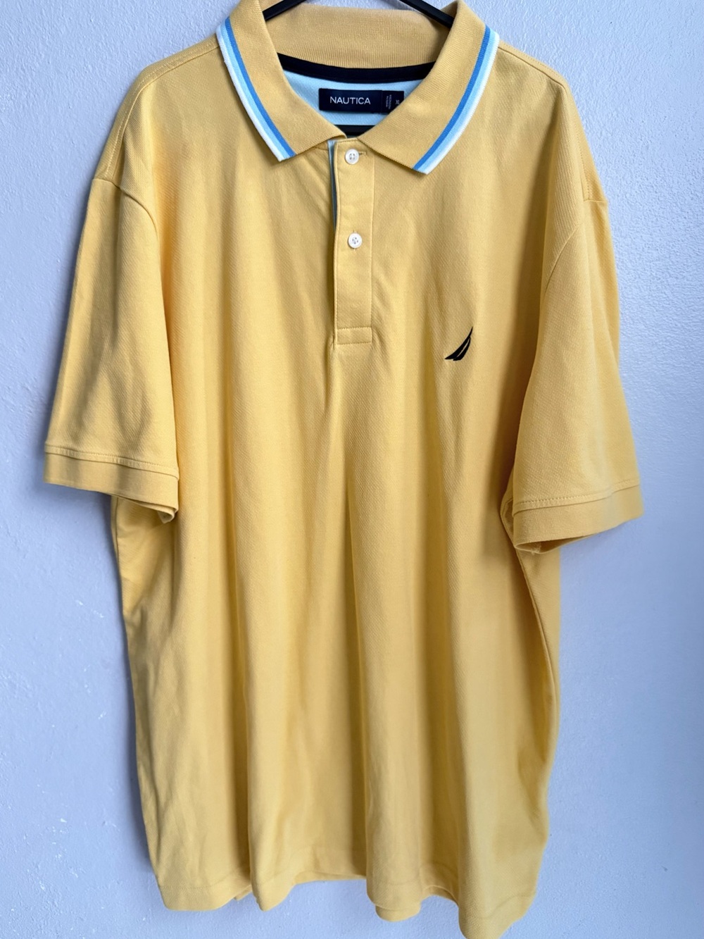Nautica Lemon Yellow Polo with Blue-Trim Collar